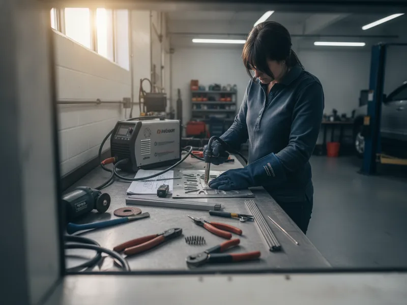 Advanced aluminum welding tools and equipment in a certified auto body repair facility.