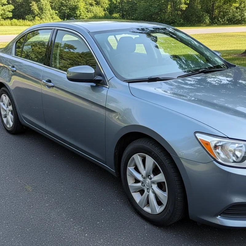 Before-and-after comparison showing a vehicle with poorly matched paint on one repaired panel contrasted with a perfectly ...