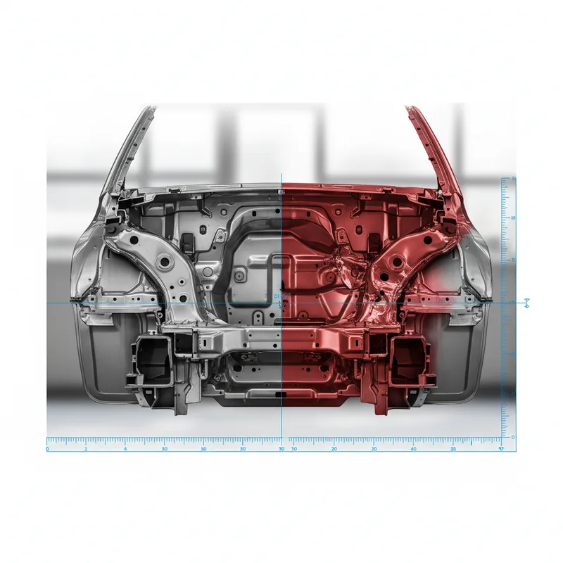 Cross-section view of a vehicle frame showing structural geometry and stress points